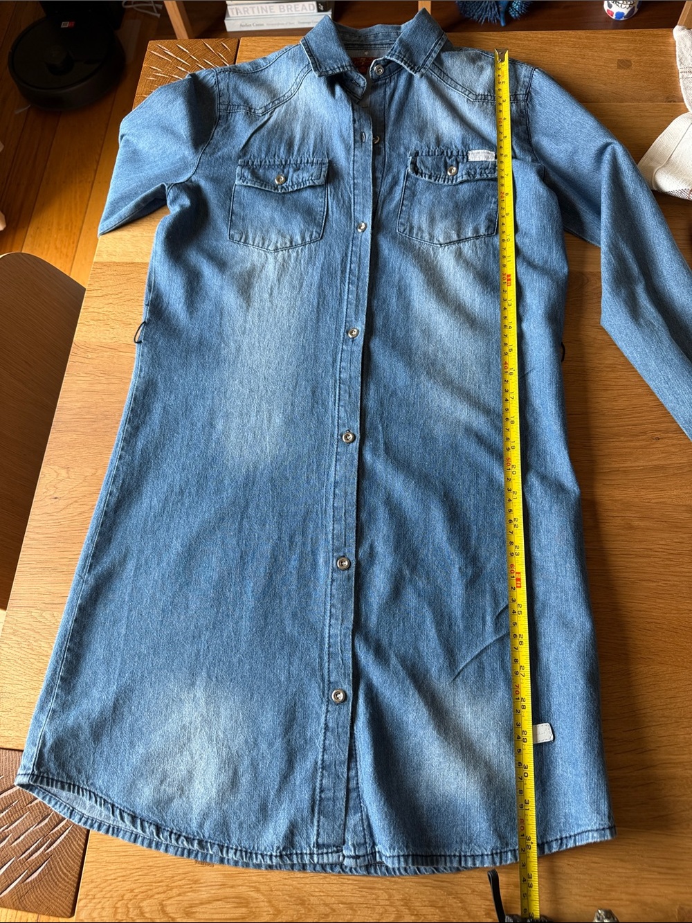 7 For All Mankind Light Blue Denim Button-Down Mini Dress - Picture 13 of 14